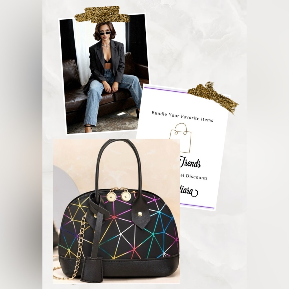 Black Geometric Ombre Design Dome Mini Bag - Picture 1 of 14
